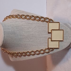 Vintage Monet necklace gold squares with cream enamel.